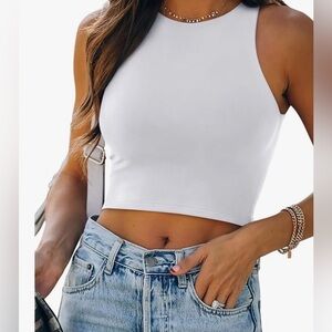 Women's White Sleeveless Crop Top